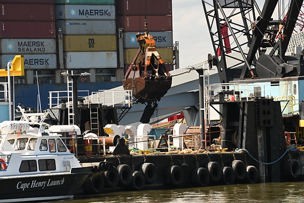Salvage and wreckage removal crews continue operations on the collapsed Key Bridge in Baltimore, Maryland, April 10, 2024